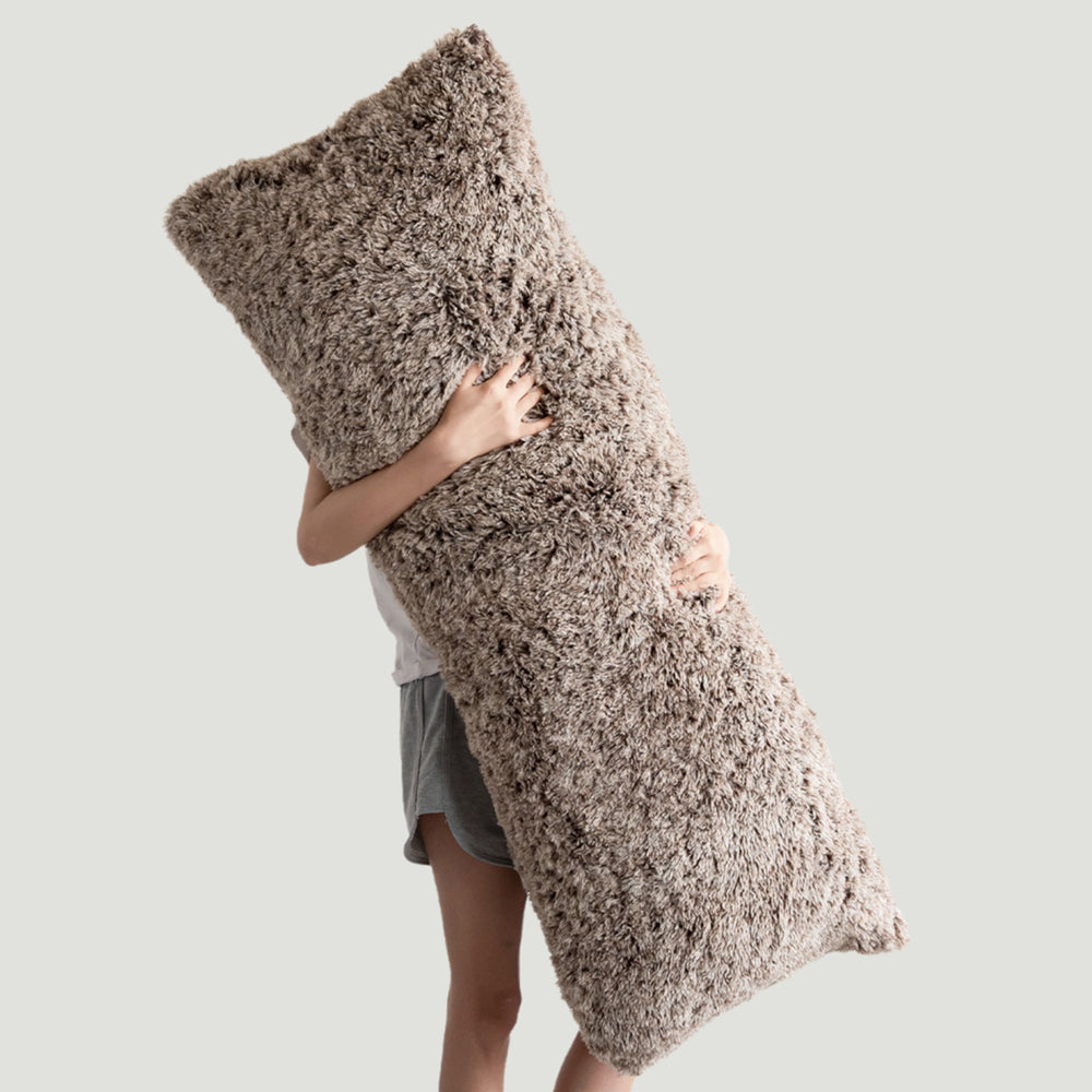 MAXYOYO Body Pillow, Ultra Luxury Faux Fur Body Pillow with Memory Foam & Washable Cover, (20x54 inch, Coffee)