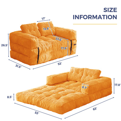 MAXYOYO Folding Sofa Bed – 2-Seat Foldable Couch  with Armrest , Orange