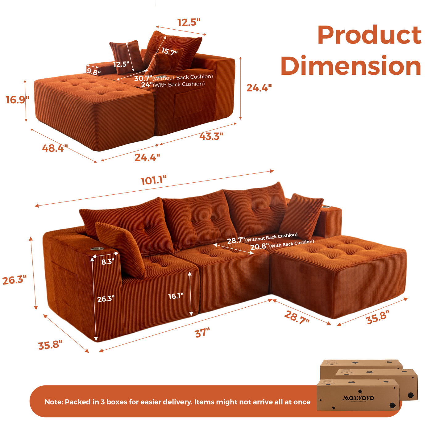 MAXYOYO Modular Sectional Sofa Couch and Chaise Lounge, L Shaped Modern Cloud Couch with Ottoman, Sofa in A Box, Tufted 6-Seat Boneless Sleeper Chair for Living Room, No Assembly Required