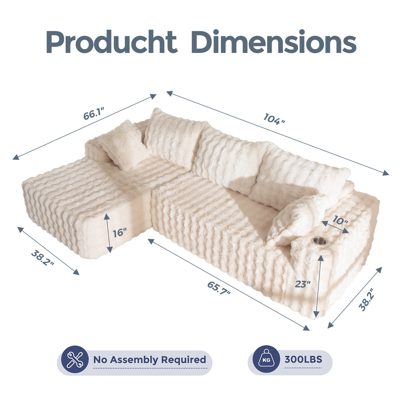 MAXYOYO Bubble 104" Modular Sectional Couch with L-Shape Chaise, Modern Boneless Couch for Living Room, Sofa in A Box