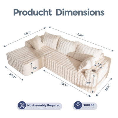 MAXYOYO Bubble 104" Modular Sectional Couch with L-Shape Chaise, Modern Boneless Couch for Living Room, Sofa in A Box