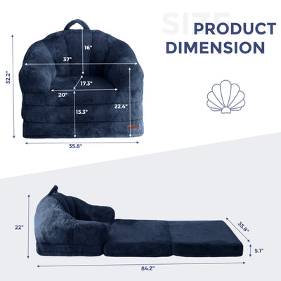 MAXYOYO Folding Sofa Bed, 2 in 1 Convertible Sofa to Lounger Comfy Single Bean Bag Chair for Adults, Floor Sleeper Couch with Handle, Faux Fur Couch Bed for Living Room Bedroom