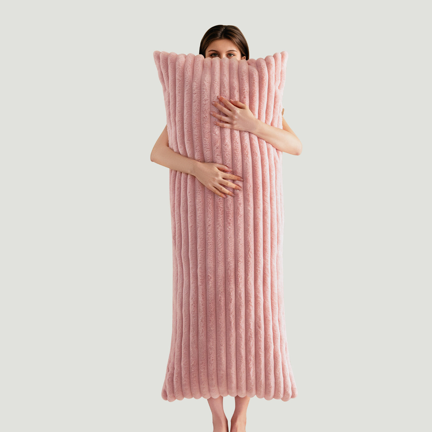 MAXYOYO Body Pillow - Ultra Striped Faux Fur Long Bed Pillows for Sleeping (20 x 54 Inch, Pink)