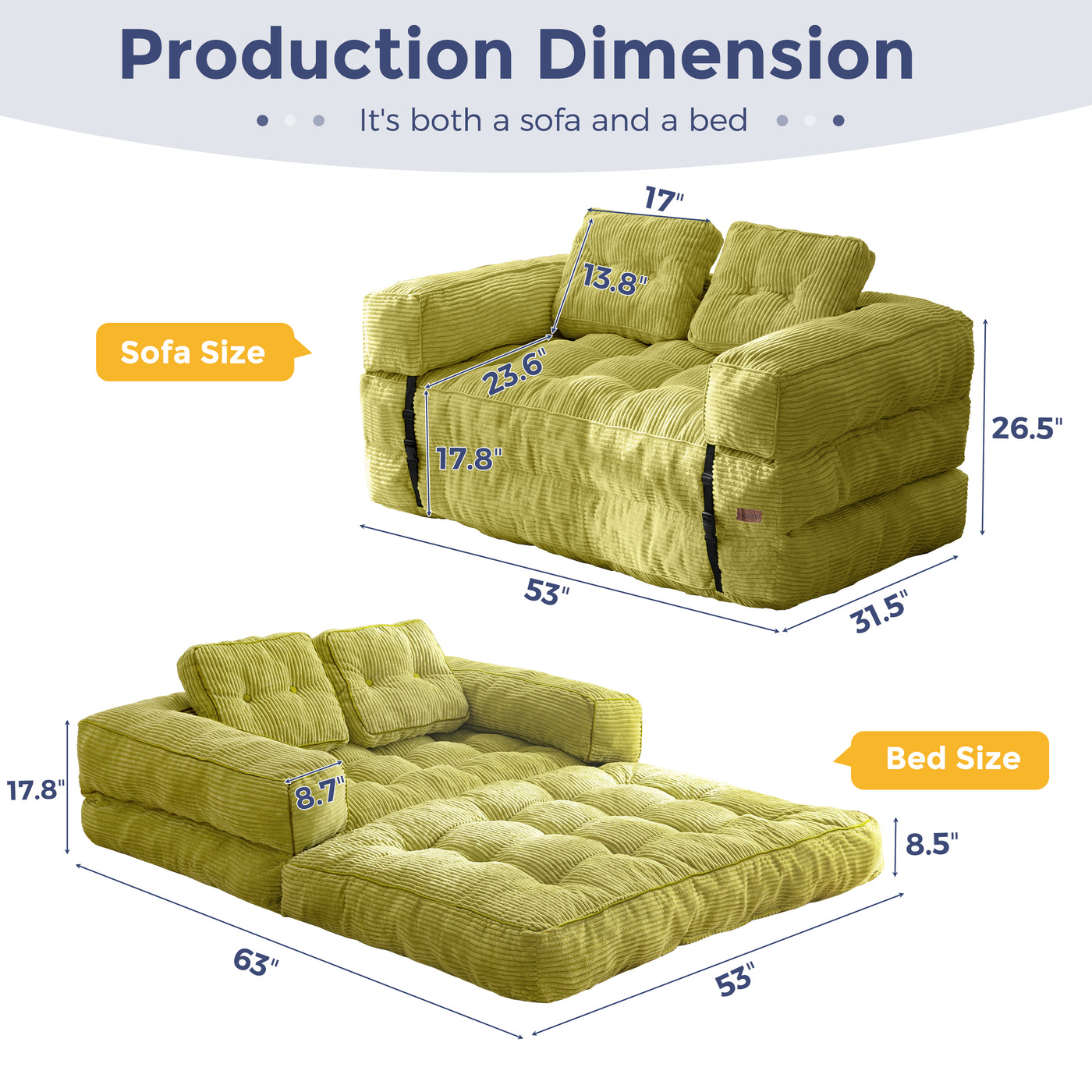 MAXYOYO Folding Sofa Bed, L-Shaped Convertible Sofa Bed with Armrest Foldable Sleeper Couch with Pillow, Portable Fold Out Chair Comfy Floor Couch Lounge for Living Room Bedroom, Green, Double