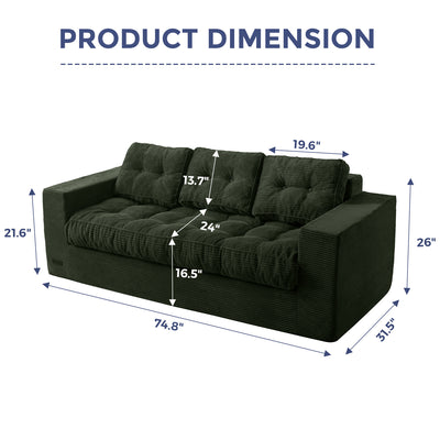 MAXYOYO 3 Seater Couch for Living Room - Boneless Couch, Sofa in A Box, No Assembly Required, Green