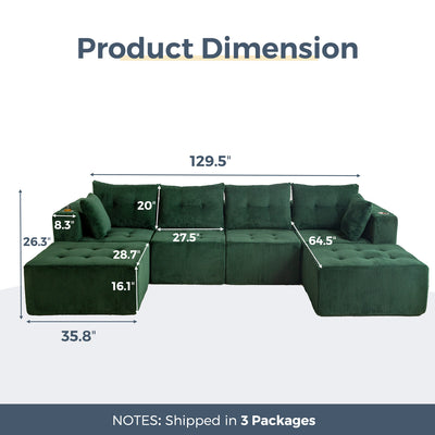 U Shaped Modular Sofa #color_green