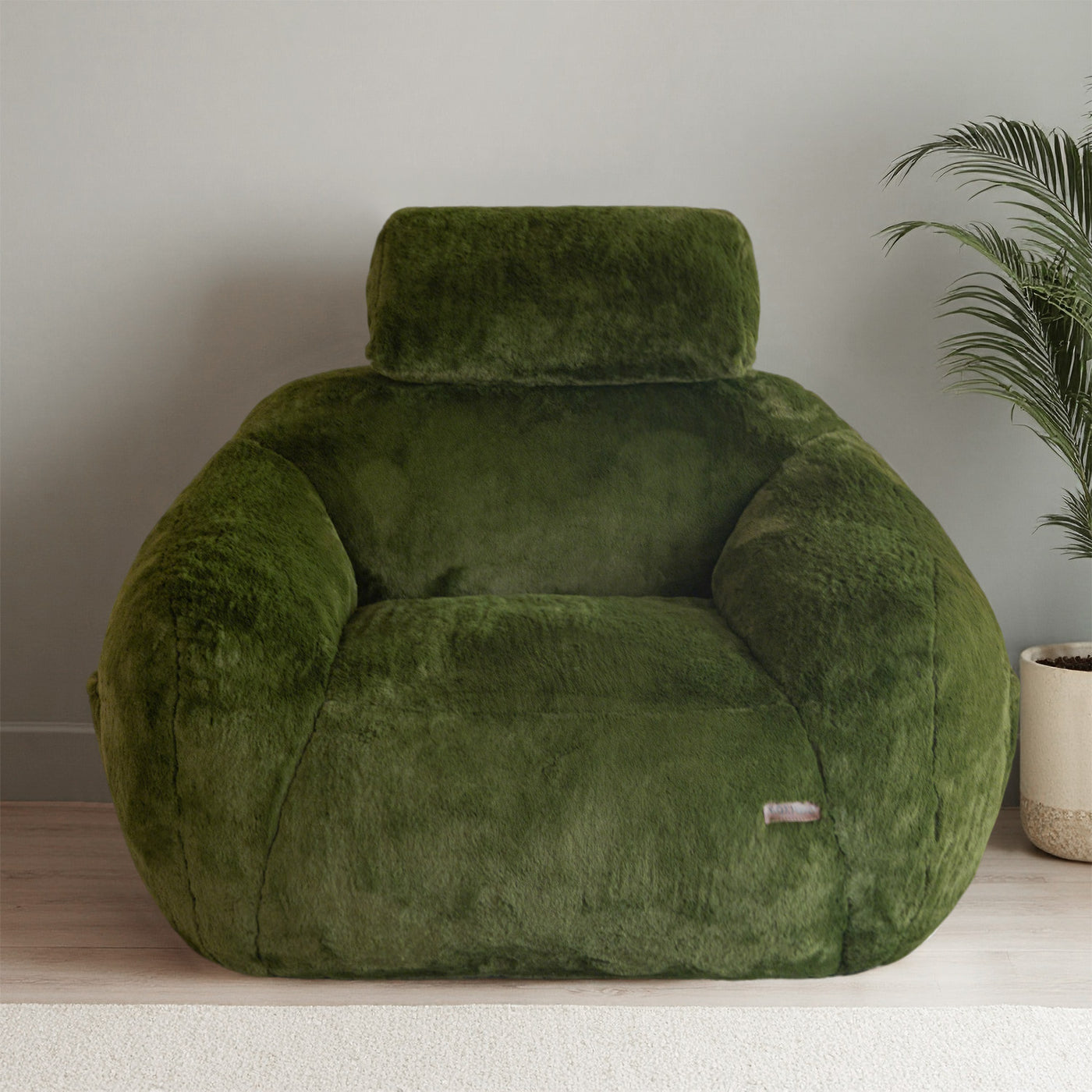 MAXYOYO Bean Bag Chair with Pillow - Plush Giant Bean Bag Chair Couch with Headrest (Zippered Link Pillow), Green