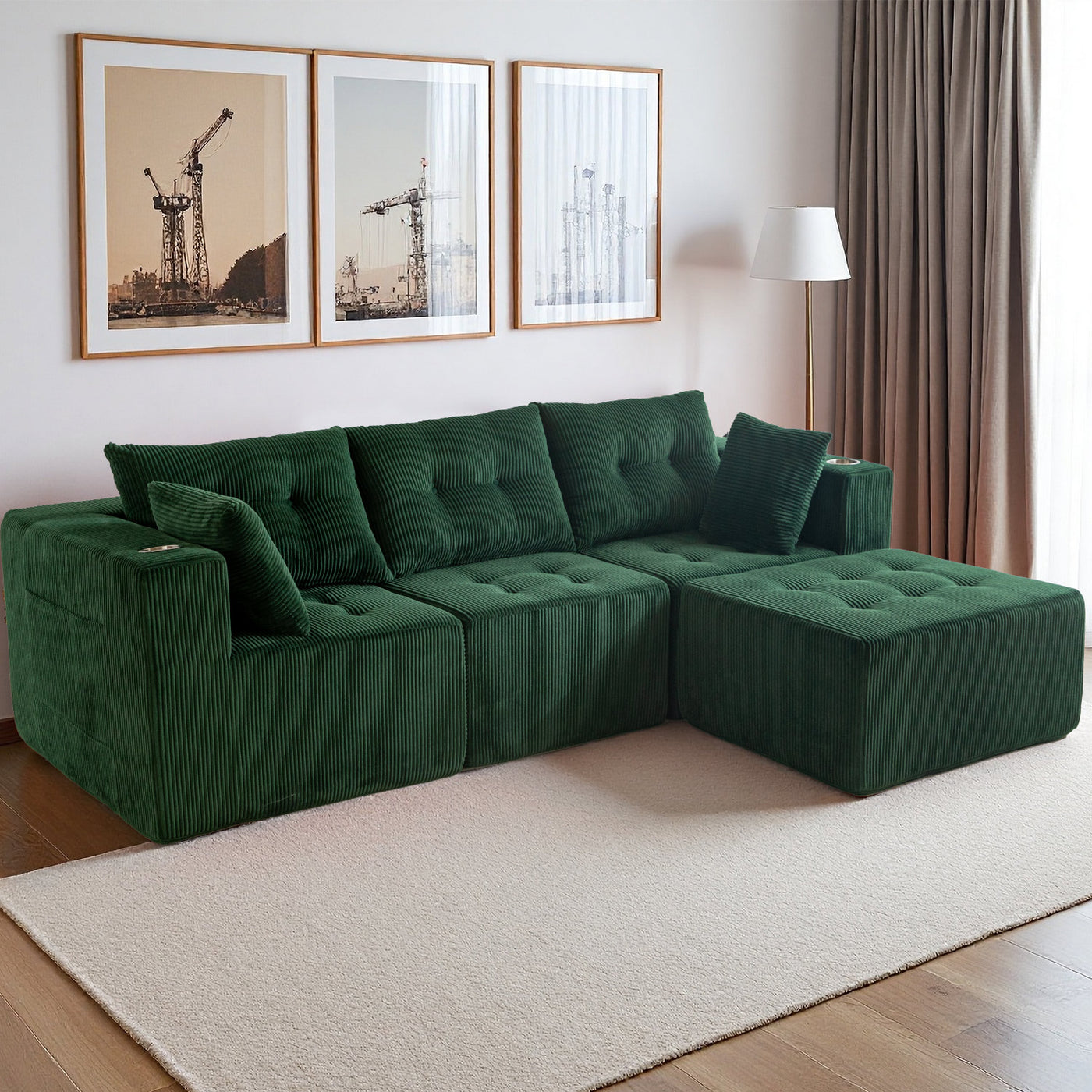 L Shaped Modular Sofa #color_green