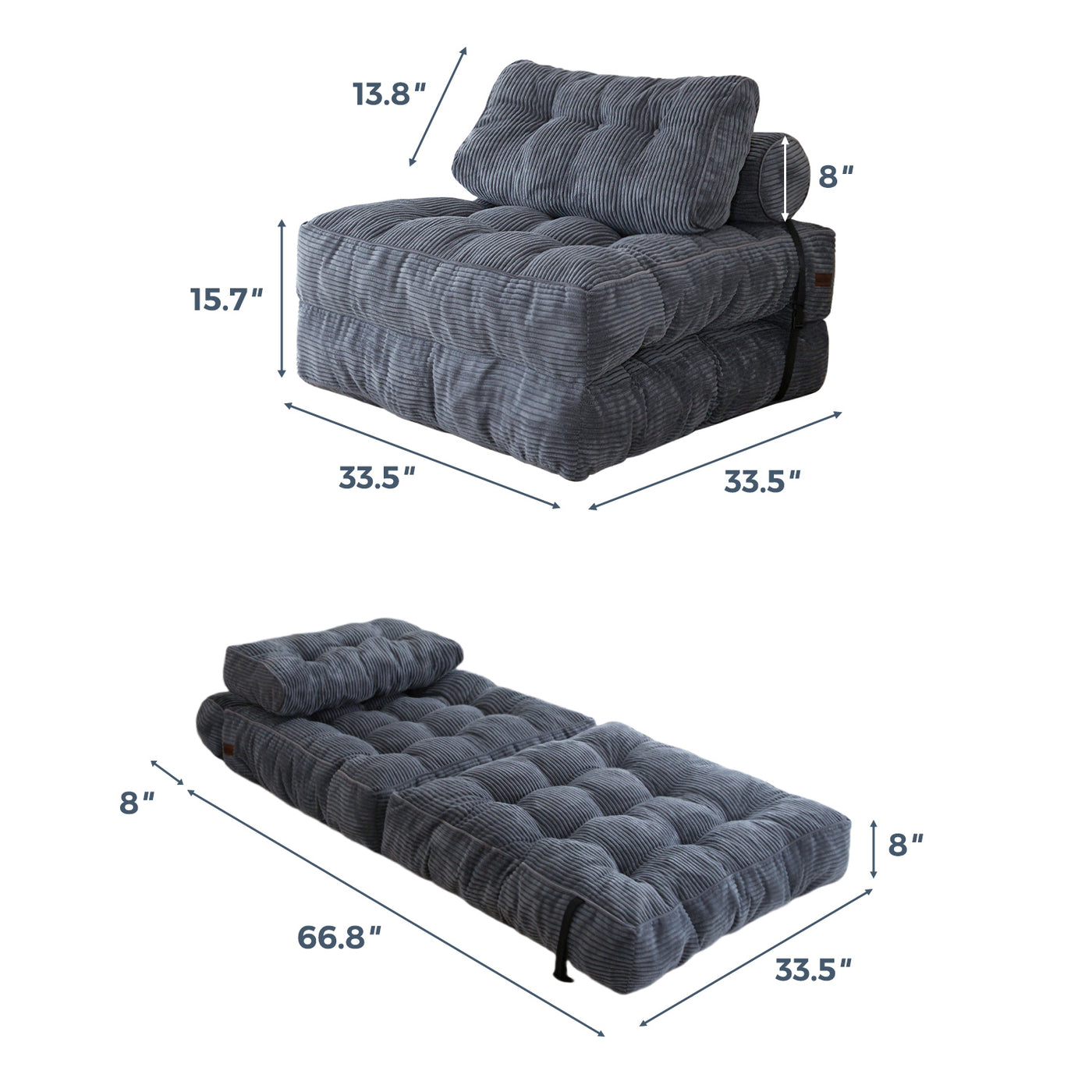corduroy bean bag folding sofa#color_dark-grey