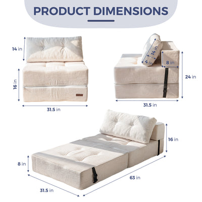MAXYOYO Folding Sofa Bed, Convertible Sofa Bed with High-Density Support Foam for Living Room Bedroom, Beige