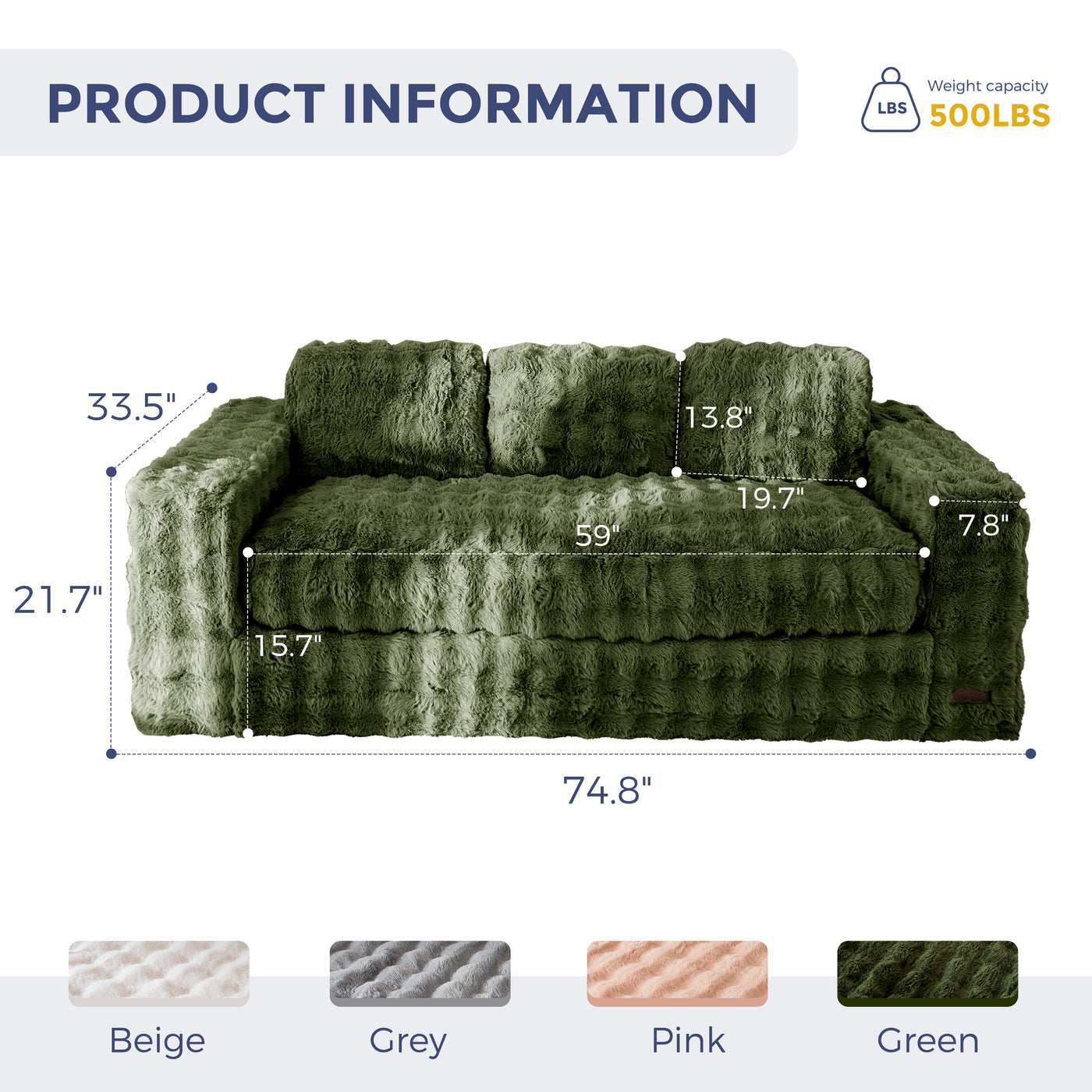 MAXYOYO 3 Seater Sofa for Living Room, Tufted Boneless Couch Bubbled Sofa Couch, Comfy Bean Bag Chair for Bedroom Apartment, No Assembly Needed