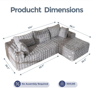 MAXYOYO Bubble 104" Modular Sectional Couch with L-Shape Chaise, Modern Boneless Couch for Living Room, Sofa in A Box