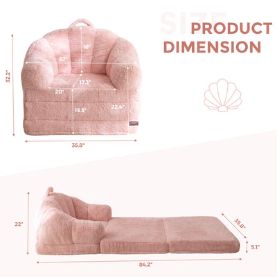 MAXYOYO Folding Sofa Bed, 2 in 1 Convertible Sofa to Lounger Comfy Single Bean Bag Chair for Adults, Floor Sleeper Couch with Handle, Faux Fur Couch Bed for Living Room Bedroom, Pink