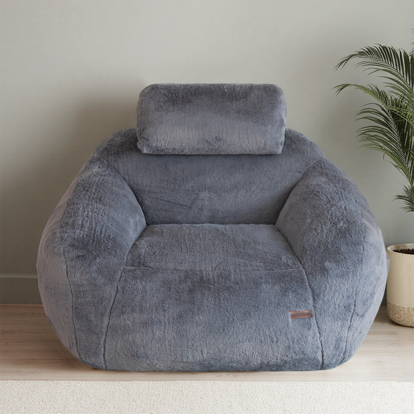 MAXYOYO Giant Bean Bag Chair with Pillow - Faux Fur Ergonomic Bean Bag Chair Couch (Zippered Link Pillow), Dark Grey