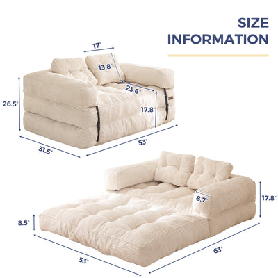 MAXYOYO Folding Sofa Bed, L-Shaped Two-Seat Convertible Sofa Bed with Armrest, Beige
