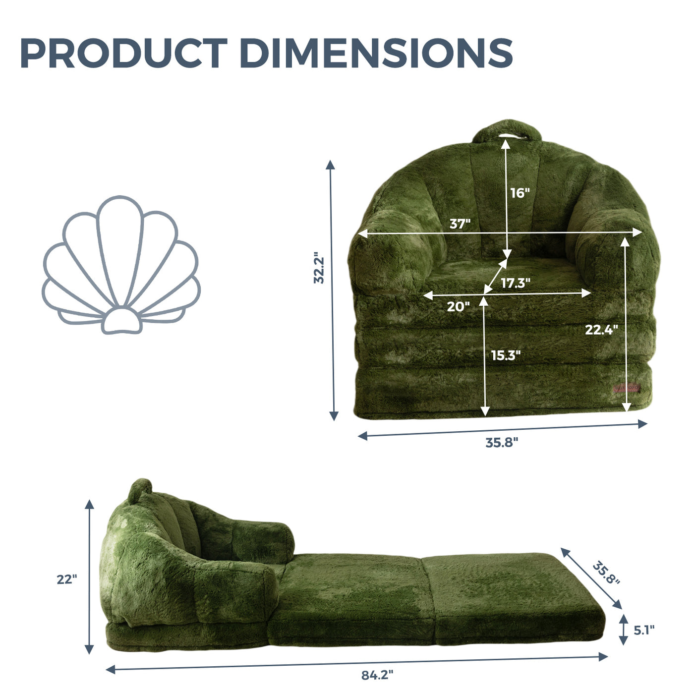 MAXYOYO Convertible Floor Sofa – Foldable Bean Bag Chair with Handle, Green