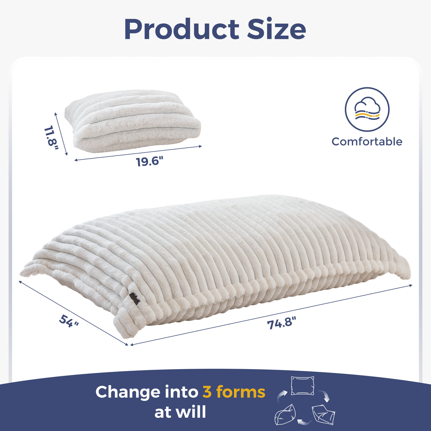 MAXYOYO Giant Bean Bag Chair with Pillow, 3 in 1 Convertible Bean Bag Bed for Adults with Washable Cover, Removable Floor Cushion Stuffed Floor Lounger for Living Room Bedroom