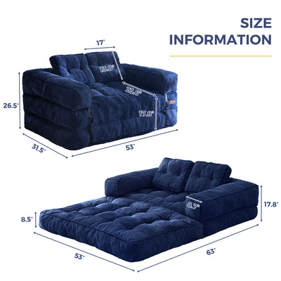 MAXYOYO L-Shaped Sofa Bed with Armrest – 2-Seat Foldable Couch for Living Room or Guest Room, Navy