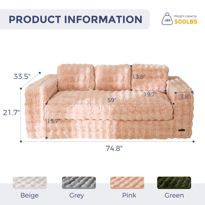 MAXYOYO 3 Seater Sofa for Living Room, Tufted Boneless Couch Bubbled Sofa Couch, Comfy Bean Bag Chair for Bedroom Apartment, No Assembly Needed