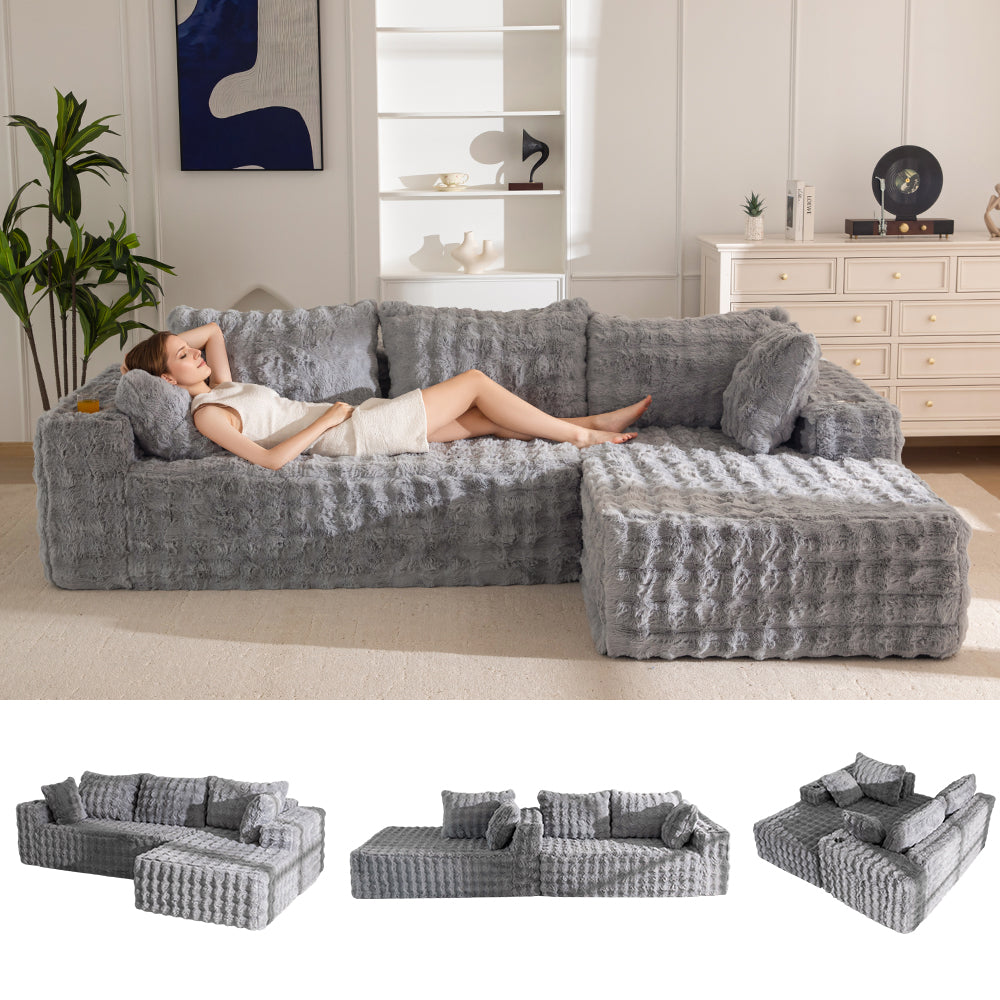 MAXYOYO 104" Modular Sectional Couch with L-Shape Chaise, Modern Boneless Couch for Living Room, Sofa in A Box, Oversized Sofa Sleeper with Deep Seat, No Assembly Required, Grey
