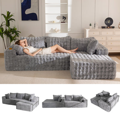 MAXYOYO 104" Modular Sectional Couch with L-Shape Chaise, Modern Boneless Couch for Living Room, Sofa in A Box, Oversized Sofa Sleeper with Deep Seat, No Assembly Required, Grey