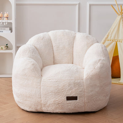 MAXYOYO Kids Bean Bag Chair, Floral Shaped Bean Bag Sofa, Plush Faux Fur Toddler Couch with Petal Backrest for Boys Girls, Stuffed Cozy Sofa for Nursery, Bedroom, Beige