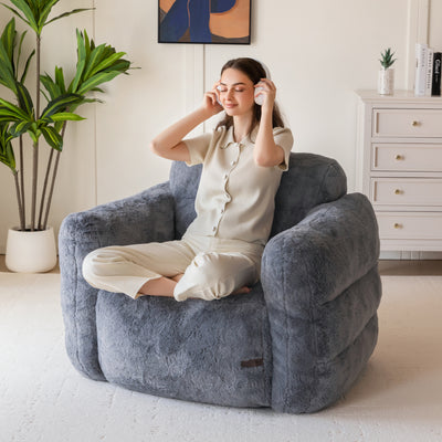 MAXYOYO Giant Bean Bag Chair for Adults, Ultra Soft Fluffy Bean Bag Sofa, Oversized Floor Sofa for Living Room Bedroom, Cozy Reading Chair with Filler, Dark Grey