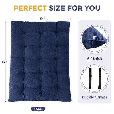 MAXYOYO Floor Futon Mattress, 6 Inch Tufted Folding Mattress with Chenille Fabric, Floor Sofa Bed Guest Couch Bed for Adults, Navy