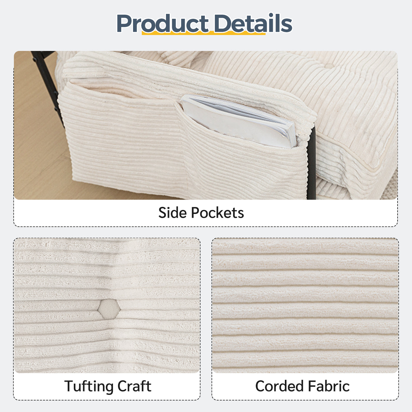 MAXYOYO Adjustable Floor Sofa Couch with 2 Pillows, Multi-Functional Bean Bag Bed, 5-Position Foldable Lazy Sofa Sleeper Bed with Armrest Versatile Floor Seating for Reading Gaming, Beige, Double