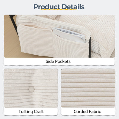 MAXYOYO Adjustable Floor Sofa Couch with 2 Pillows, Multi-Functional Bean Bag Bed, 5-Position Foldable Lazy Sofa Sleeper Bed with Armrest Versatile Floor Seating for Reading Gaming, Beige, Double