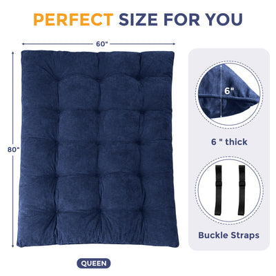 MAXYOYO Floor Futon Mattress, 6 Inch Tufted Folding Mattress with Chenille Fabric, Floor Sofa Bed Guest Couch Bed for Adults, Navy