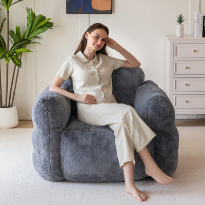 MAXYOYO Giant Bean Bag Chair for Adults, Ultra Soft Fluffy Bean Bag Sofa, Oversized Floor Sofa for Living Room Bedroom, Cozy Reading Chair with Filler, Dark Grey