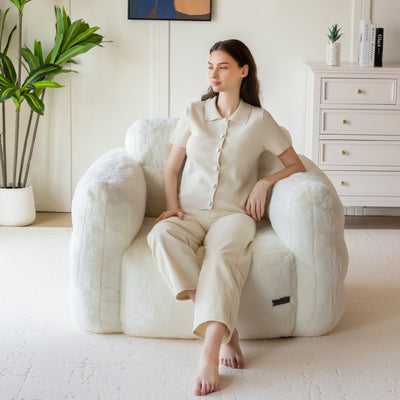 MAXYOYO Giant Bean Bag Chair for Adults, Ultra Soft Fluffy Bean Bag Sofa, Oversized Floor Sofa for Living Room Bedroom, Cozy Reading Chair with Filler, Beige