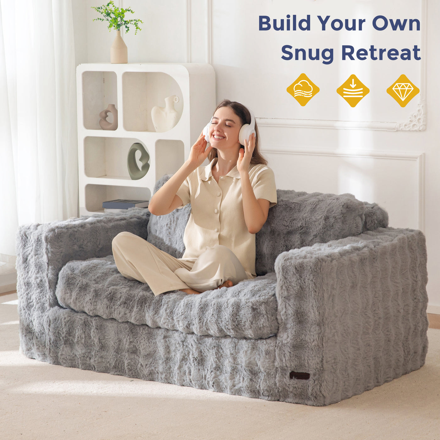 MAXYOYO Loveseat Sofa for Living Room, Small Sofa Couch Tufted Boneless Couch, Comfy Bean Bag Chair for Small Space Bedroom Apartment, No Assembly Needed