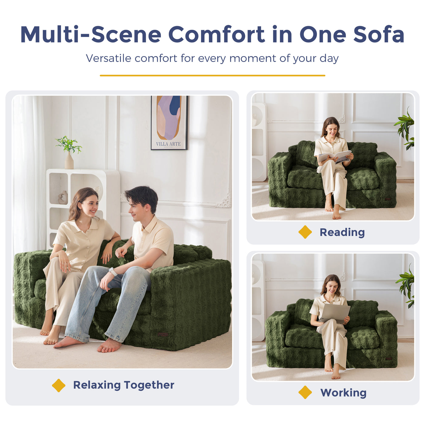 MAXYOYO Loveseat Sofa for Living Room, Small Sofa Couch Tufted Boneless Couch, Comfy Bean Bag Chair for Small Space Bedroom Apartment, No Assembly Needed