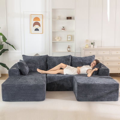 MAXYOYO 104" U-Shaped Modular Sectional Couch, Modern Boneless Couch for Living Room, Sofa in A Box, Oversized Sofa Sleeper with Deep Seat, No Assembly Required