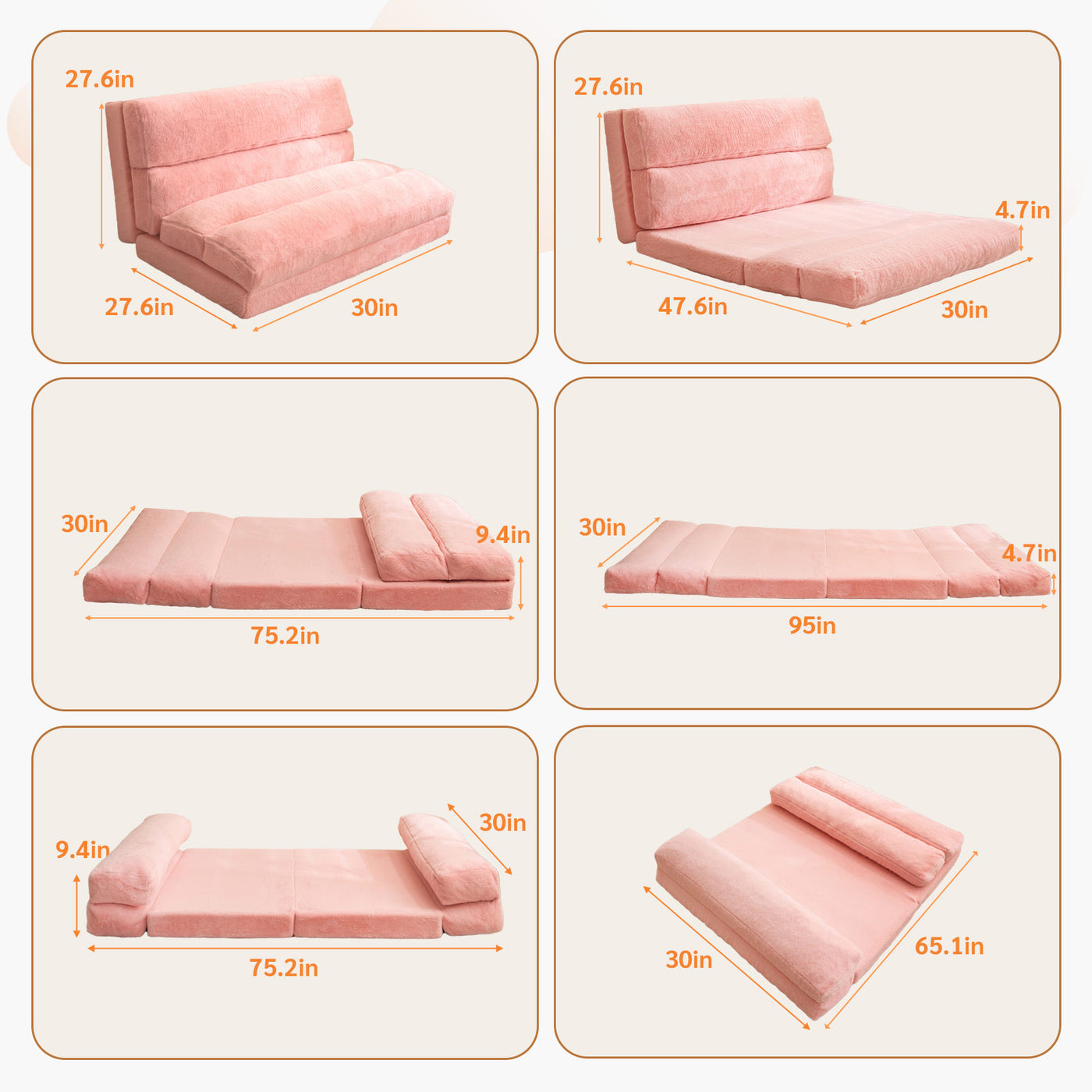 MAXYOYO  Bean Bag Bed Folding Sofa Bed, Extra Wider Fold Full Floor Mattress, Pink Floor Couch