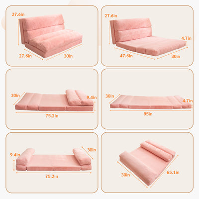 MAXYOYO  Bean Bag Bed Folding Sofa Bed, Extra Wider Fold Full Floor Mattress, Pink Floor Couch