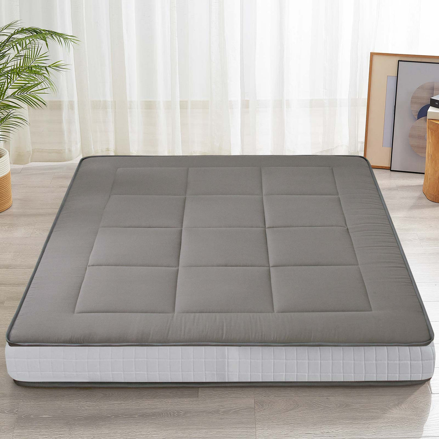 MAXYOYO 6" Extra Thick Floor Futon Mattress, Square Quilting, Dark Grey