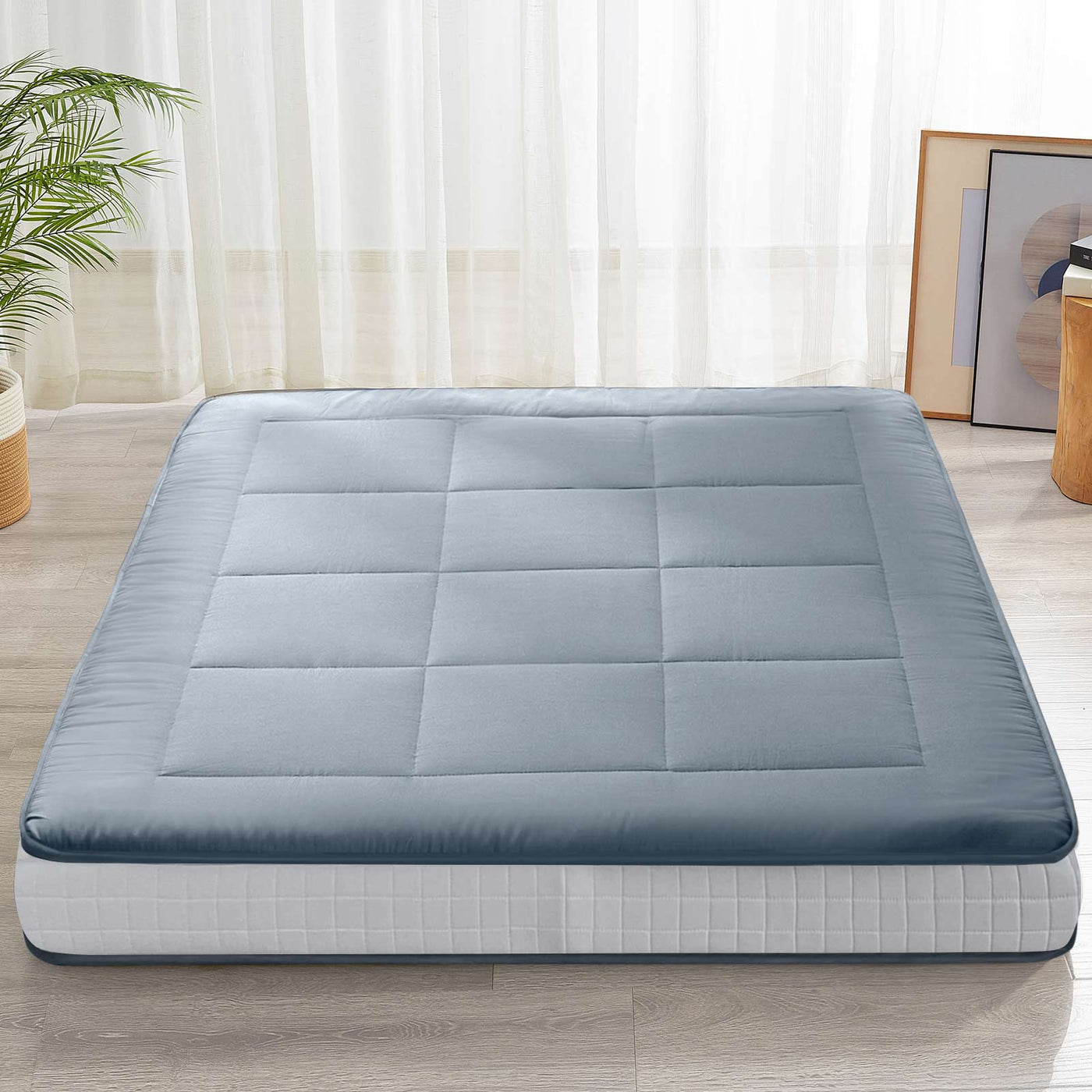 MAXYOYO 6" Extra Thick Floor Futon Mattress, Square Quilting Japanese Futon Bed, Blue Gray
