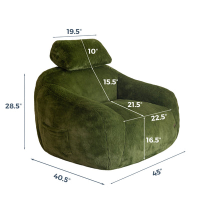 MAXYOYO Bean Bag Chair with Pillow - Plush Giant Bean Bag Chair Couch with Headrest (Zippered Link Pillow), Green