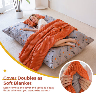 MAXYOYO Giant Bean Bag Chair with Pillow, 3 in 1 Convertible Bean Bag Bed for Adults with Washable Cover, Removable Floor Cushion Stuffed Floor Lounger for Living Room Bedroom, Orange