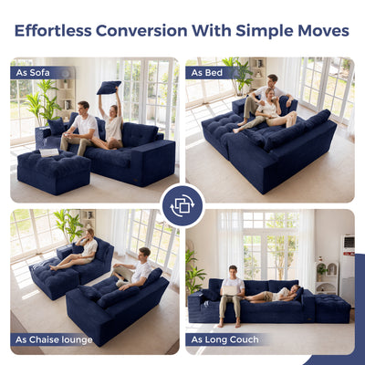 MAXYOYO L Shaped Sectional Sofa with Ottoman, Cloud Boneless Couch with Layered Cushion, Upholstered Modular Sofa with Tufting, Flexible Module Combination for Living Room, No Assembly Required, Navy