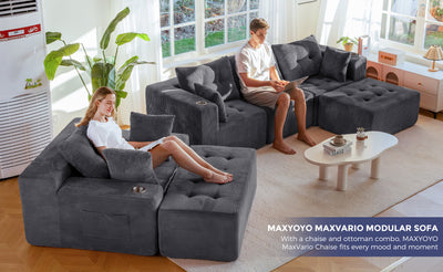MAXYOYO Modular Sectional Sofa Couch and Chaise Lounge, L Shaped Modern Cloud Couch with Ottoman, Sofa in A Box, Tufted 6-Seat Boneless Sleeper Chair for Living Room, No Assembly Required