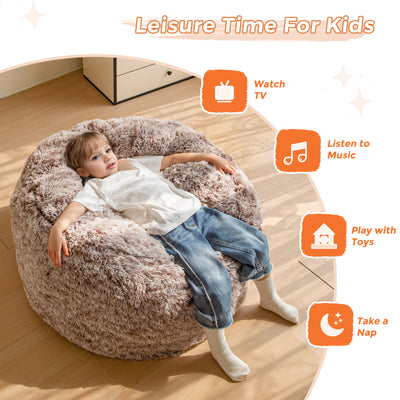 MAXYOYO Kids Bean Bag Chair, Stuffed Faux Fur Bean Bag for Toddler, Ultra Soft Floor Sofa with High-Density Foam Filling, Lazy Chair for Living Room, Playroom, Nursery Room,Coffee