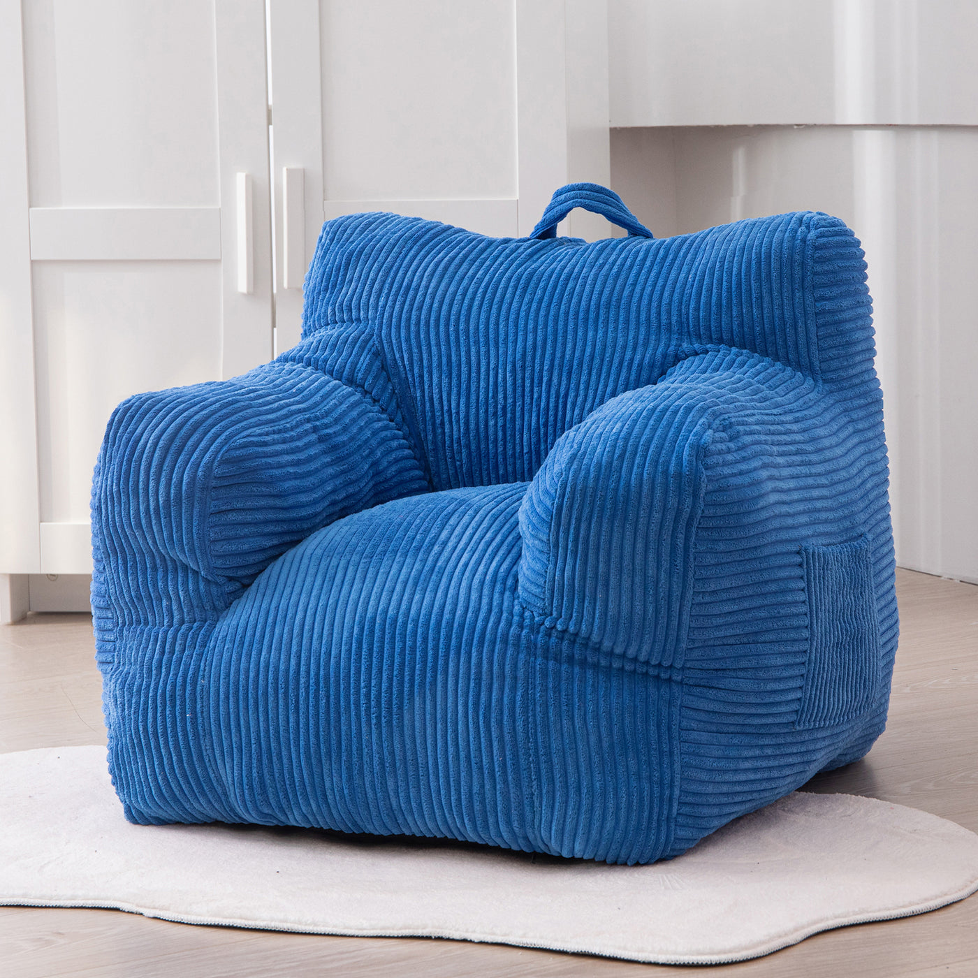 MAXYOYO Kids Bean Bag Chair, Corduroy Bean Bag Couch with Armrests for Children's Room (Blue)