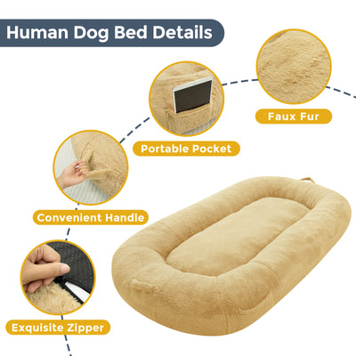 MAXYOYO Human Dog Bed, Faux Fur Giant Bean Bag Bed for Humans and Pets, Khaki