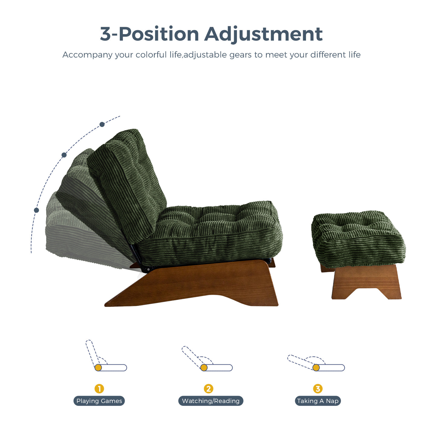 MAXYOYO Adjustable Accent Chair with Ottoman, Tufted Lounge Chair Set, Dark Green