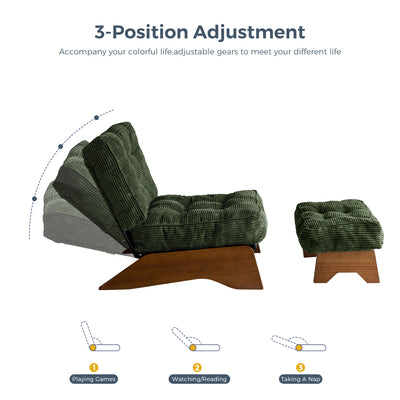 MAXYOYO Adjustable Accent Chair with Ottoman, Tufted Lounge Chair Set, Dark Green