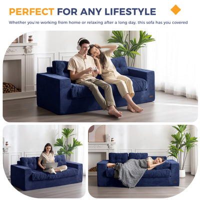MAXYOYO 3 Seater Couch for Living Room, Boneless Couch with Tufted Cushion & Backrest, Upholstered Floor Sofa with Armrests, Sofa in A Box, No Assembly Required